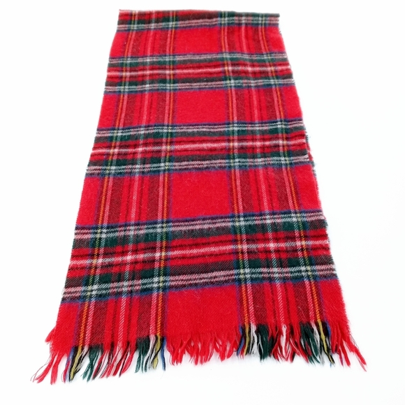 Vintage Red Tartan Plaid Lambs Wool Scarf - Picture 9 of 10
